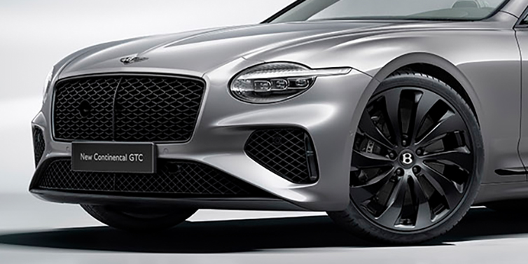 Bentley Vilnius New Bentley Continental GTC bonnet in Silverlake paint and Black Specification, featuring black 22 inch ten spoke wheels and black matrix grille and exterior finishes